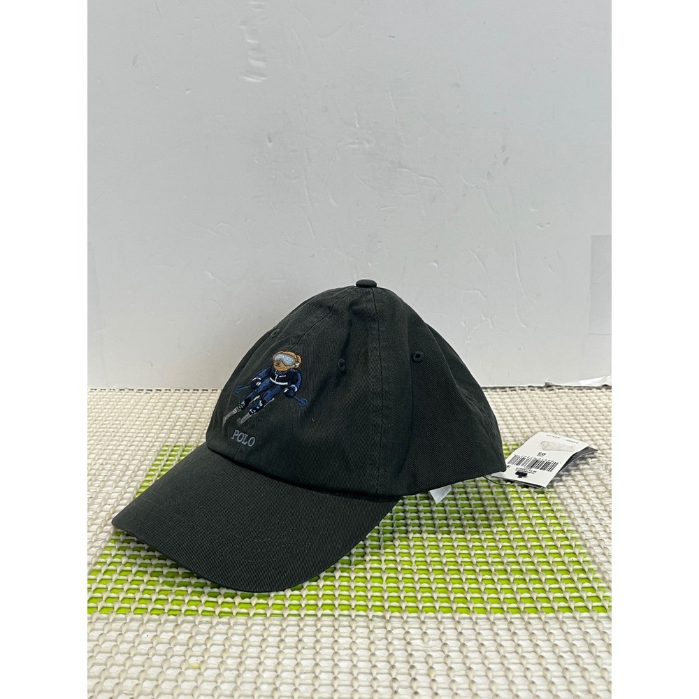 Polo Ralph Lauren Ski Polo Bear Hat Gray Adjustable Leather Strap Cap NEW
